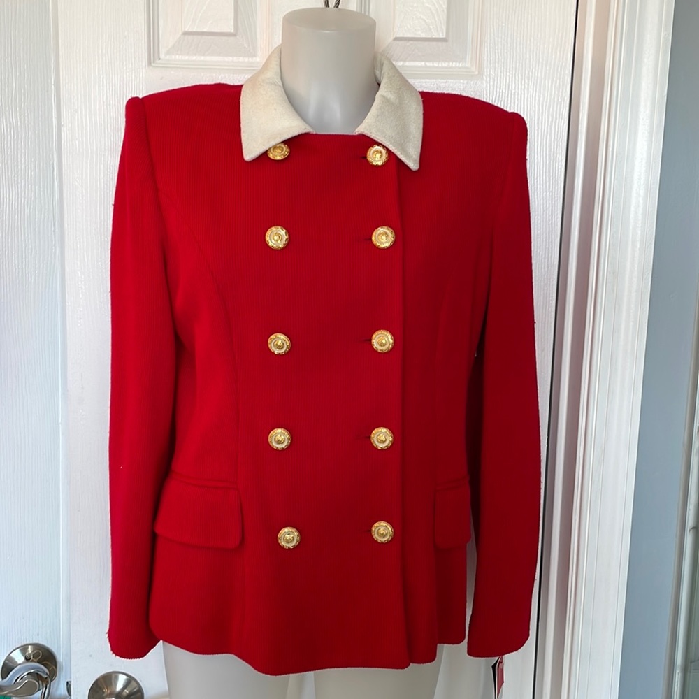 Oleg Cassini red KNIT skirt suit VINTAGE
